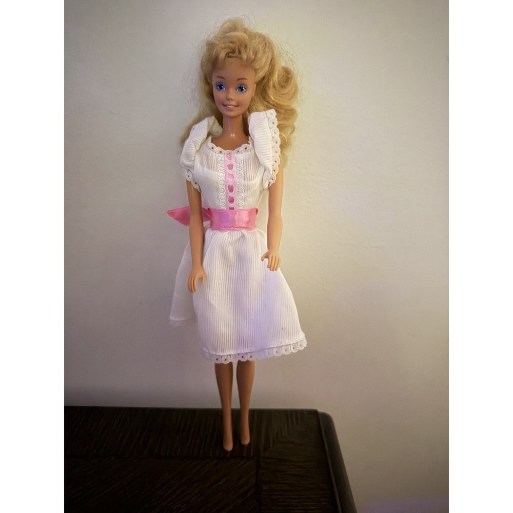 Vintage 1984 My First Barbie Doll #1875 Easy to Dress Pink Lace Dress Blonde